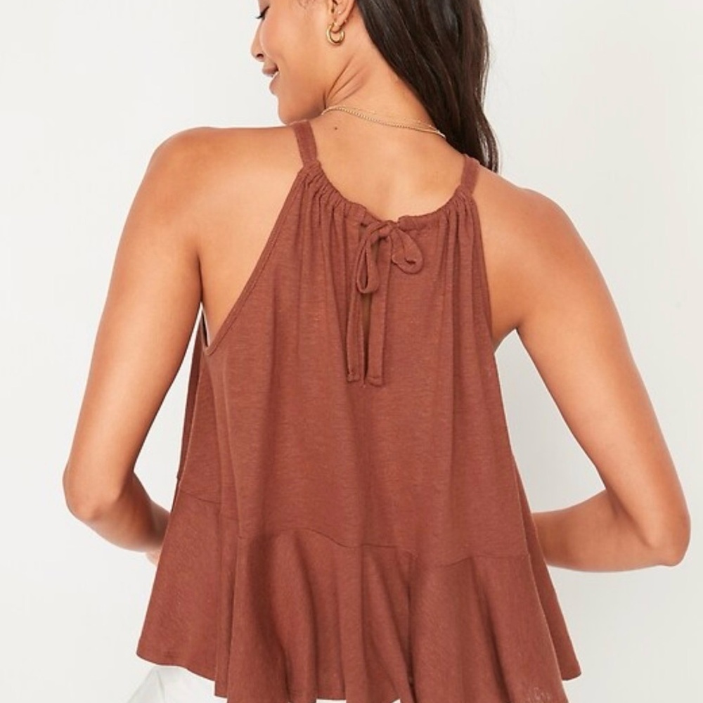 Terracotta Sleeveless Flowy Women's Tank with Tie - Large